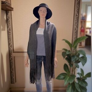 Lucky Brand Dark Grey Shawl Wrap Fringe NWT